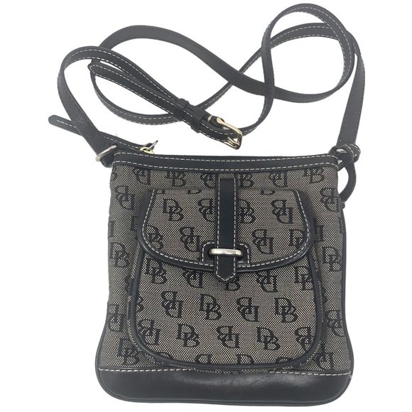 DOONEY & BOURKE Black Grey Canvas Logo Signature Crossbody Handbag - Picture 1 of 7